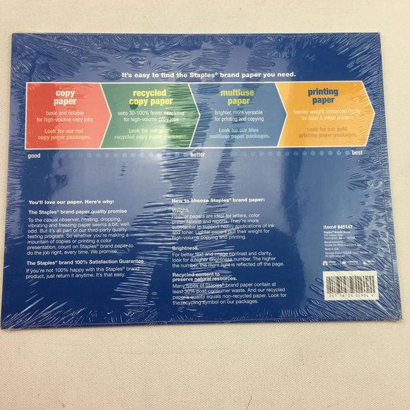 Staples Multiuse Paper Sample Pack 20 Sheets Letter Size 96 Bright 20 Lb Acid Fr - Picture 2 of 4
